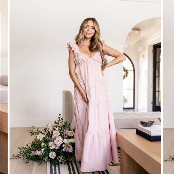 Vici - Tru Tiered Ruffle Maxi Dress - Small-  Light Peach - bump friendly - Picture 1 of 4